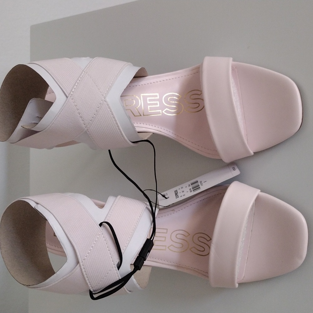 Express Brian Atwood x Express Stretch Ankle Strap Heeled Sandals. Light Pink. - Picture 11 of 11